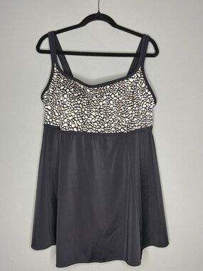Longitude Women's 20W Plus Long Torso Empire Princess Seam Swim Dress